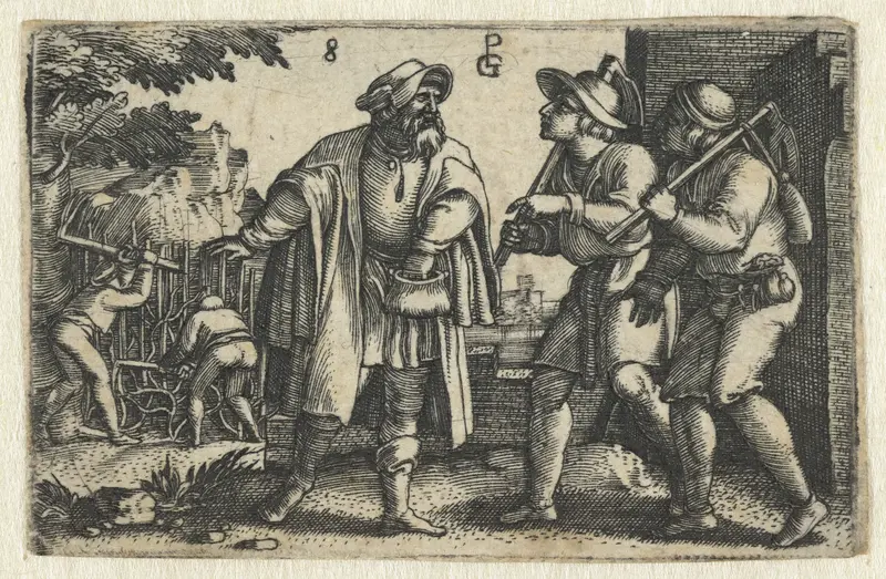 Engraving by Georg Pencz showing laborers working in a vineyard