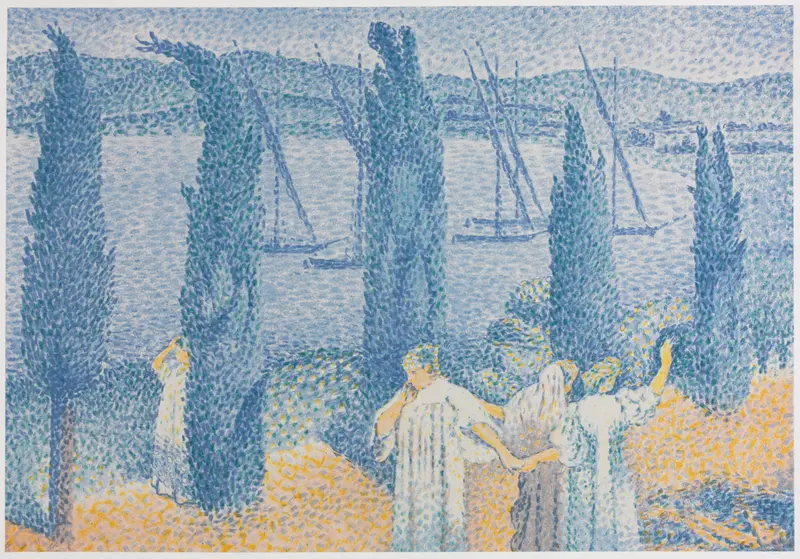 Landscape with cypress trees, oil painting by Henri-Edmond Cross