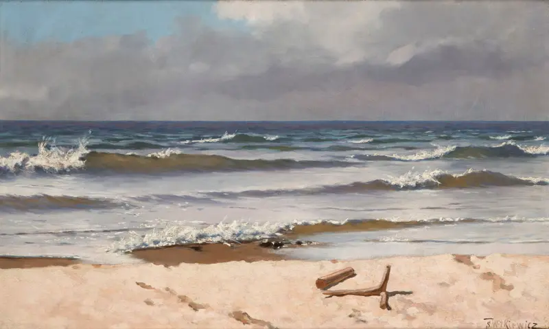 Coast at Połąga by Stanisław Witkiewicz, impressionism, depicting the sea meeting the sandy shore