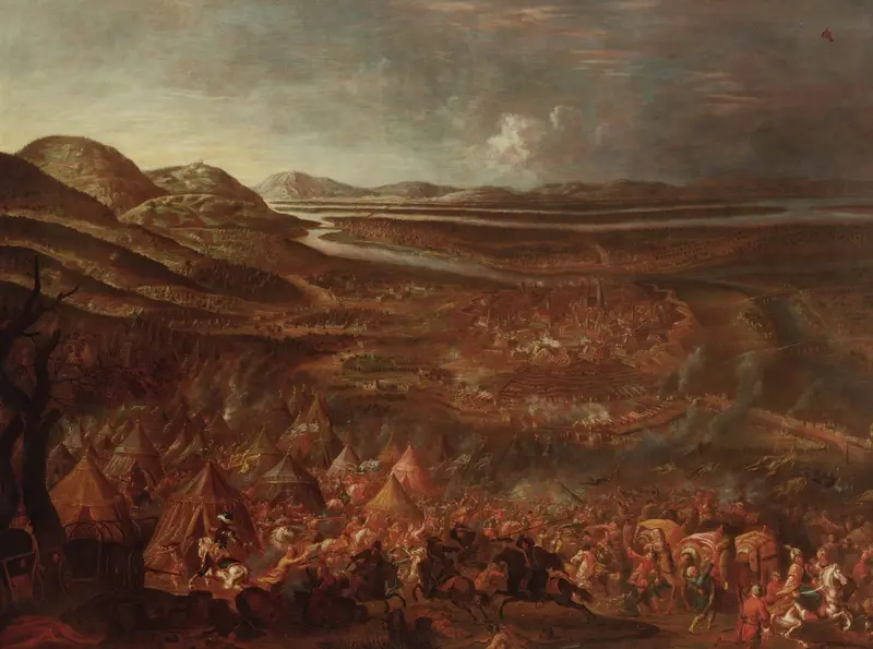 Historical battle scene with warriors and chaos, oil painting by Unknown Artist