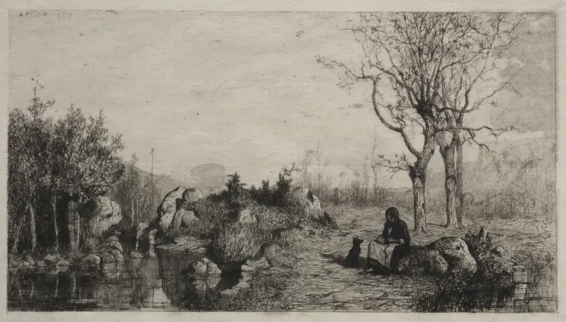 Shore of a Stream at Rossillon, oil on canvas by Adolphe Appian, depicting a tranquil stream at dusk.