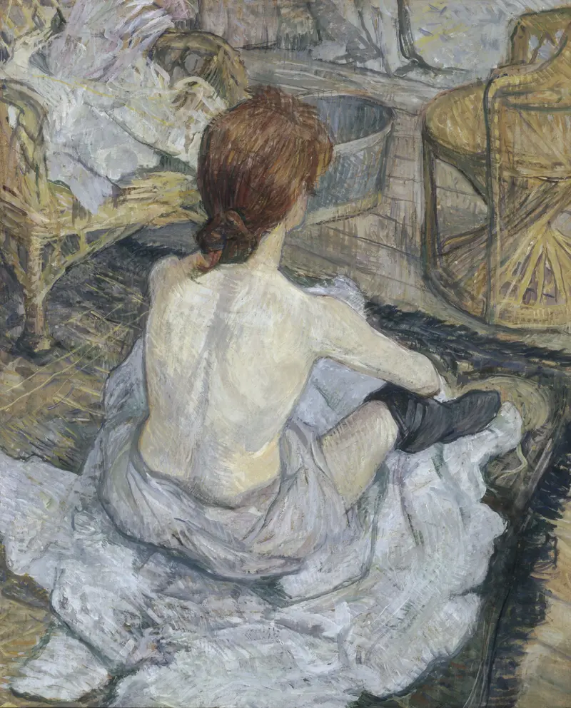 Henri de Toulouse-Lautrec's 'Rousse, dit aussi La Toilette' captures a moment of intimate grooming.