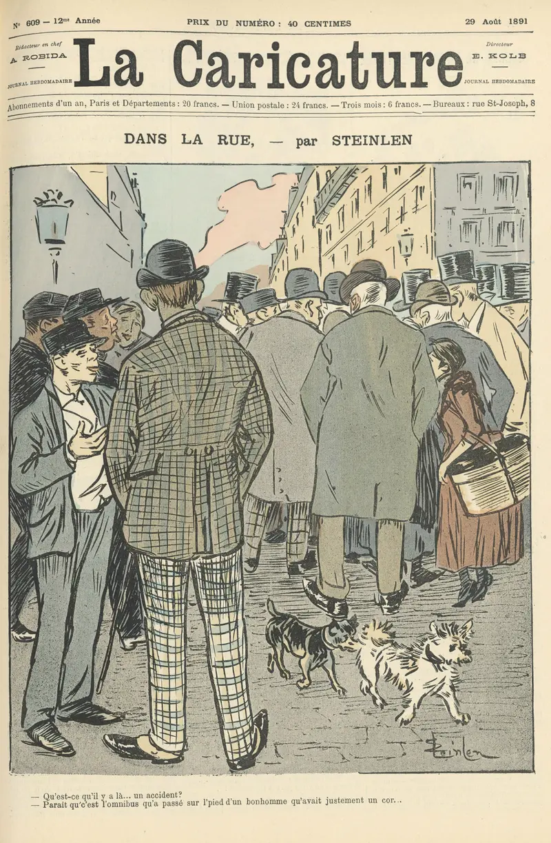 A dynamic crowd scene with figures in motion, showcasing urgency and tension in a bustling city street.