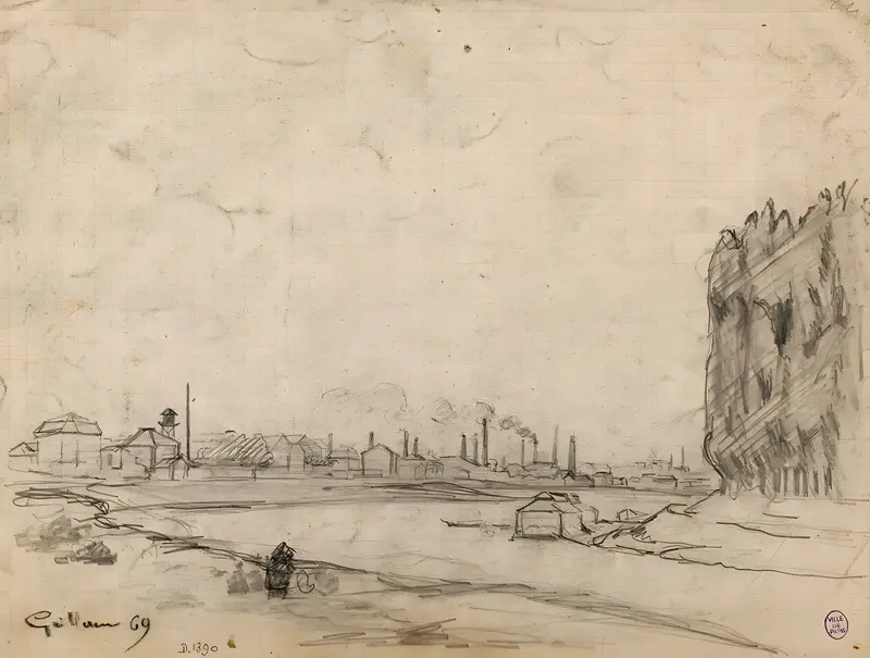 Armand Guillaumin's painting 'Usines. Les Forges à Ivry' captures an industrial landscape.