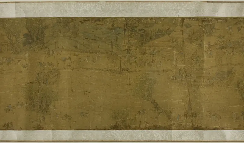 Going up the River at the Qingming Festival, silk by Qiu Ying
