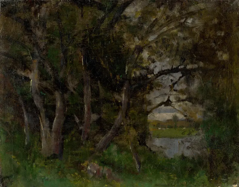 Early Evening Motif in a Park in Strážky by Ladislav Mednyánszky, oil on canvas depicting a park scene.