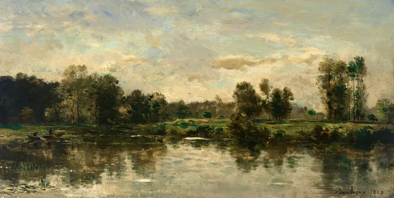Bords du fleuve by Charles François Daubigny, oil painting depicting a tranquil river landscape.