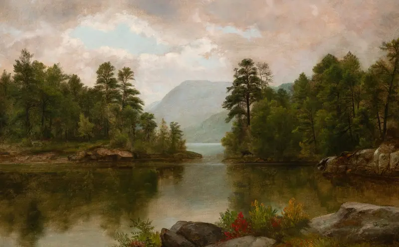 The Narrows, Lake George by Asher Brown Durand, oil on canvas, depicting a twilight lake scene.