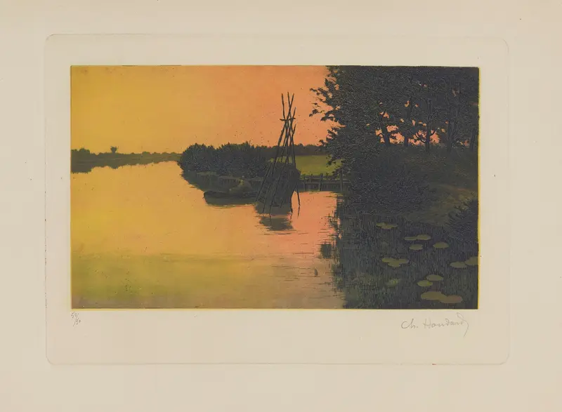 L’Oise à Précy by Charles-Louis Houdard, oil on canvas depicting a tranquil river scene.