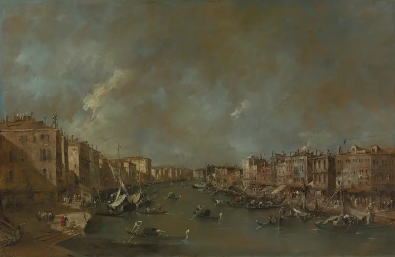 Francesco Guardi's painting captures a vibrant view of the Grand Canal in Venice.
