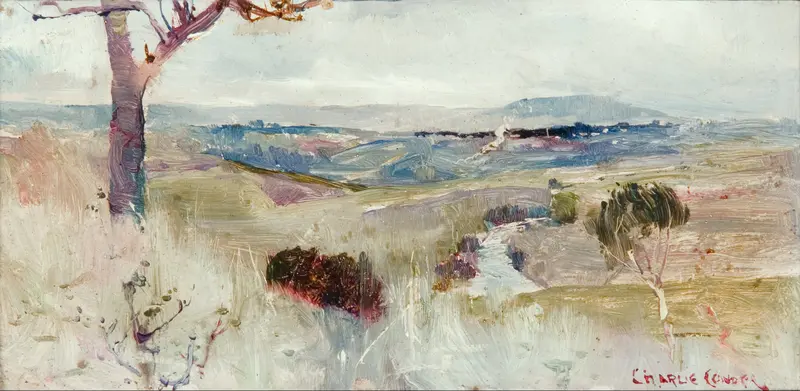 Landscape of Dandenongs by Charles Conder, oil on canvas