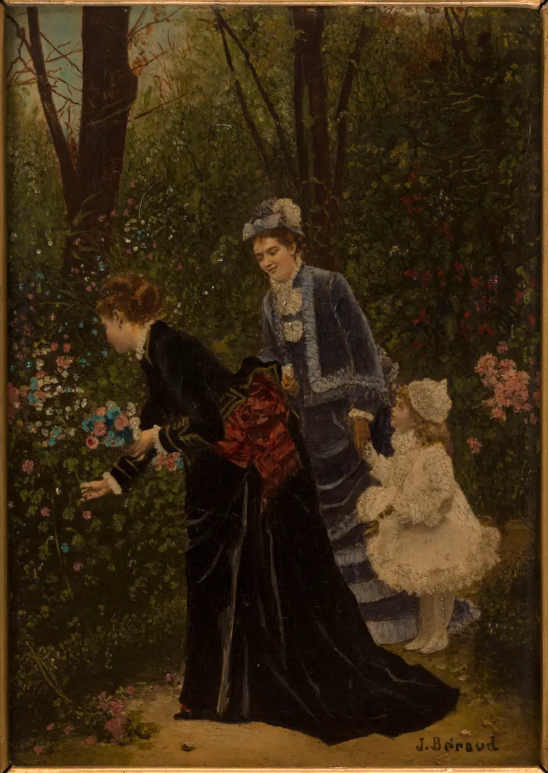 A captivating scene depicting figures in a lush garden.
