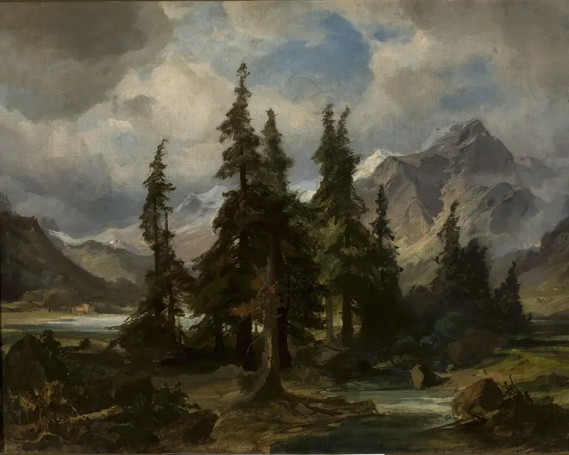 Mountain landscape by Friedrich Preller the Elder, oil on canvas
