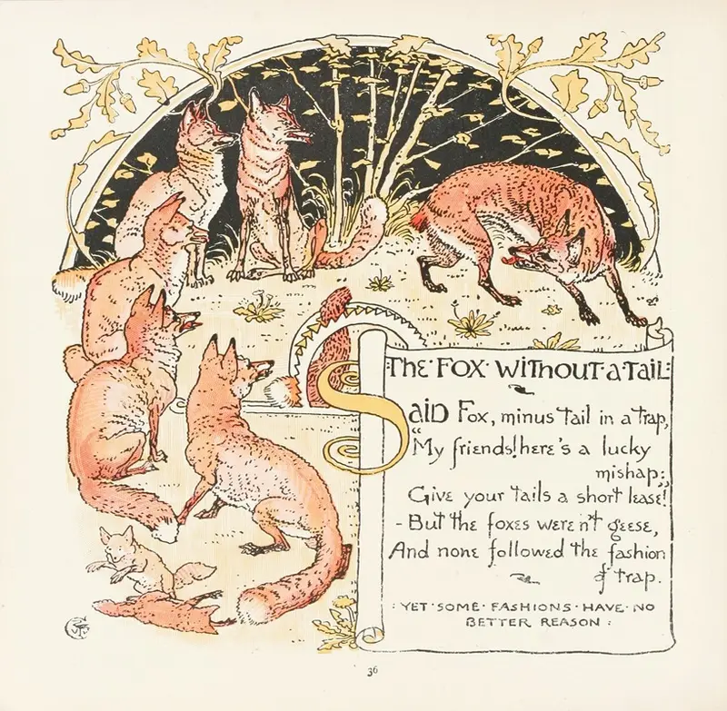 A whimsical illustration depicting a fox without its tail.