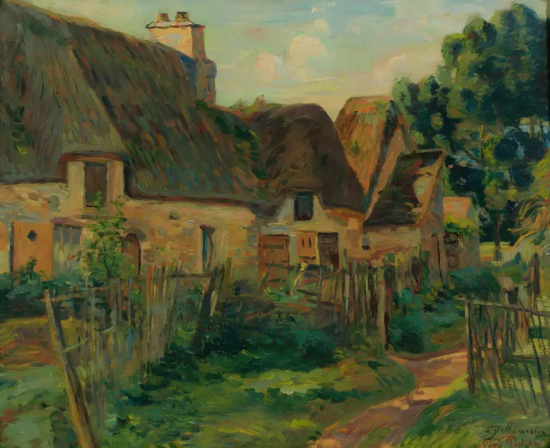 A landscape painting by Armand Guillaumin featuring vibrant colors and light.