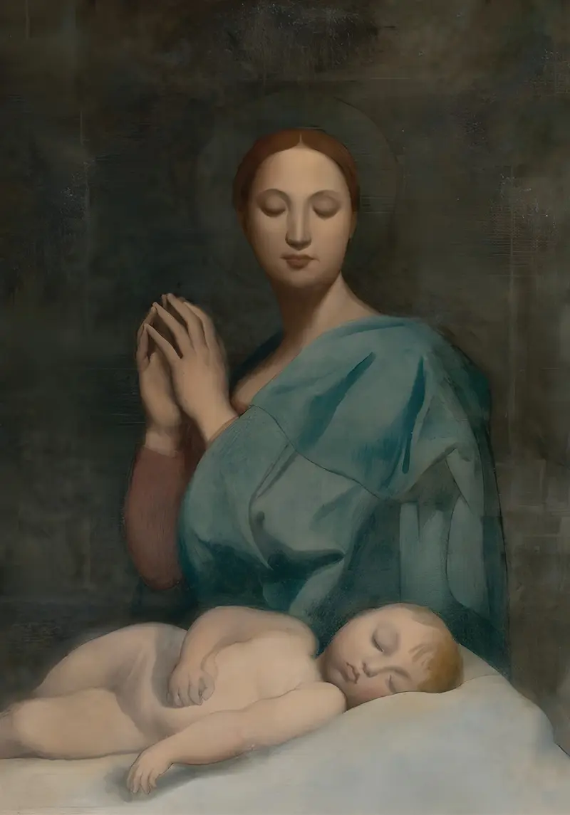 A depiction of the Virgin Mary with the sleeping Infant Jesus by Ingres.