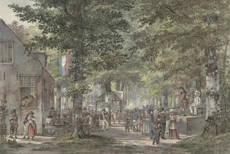 Genre scene depicting a festival in a lush landscape, oil painting by Hendrik Gerrit ten Cate