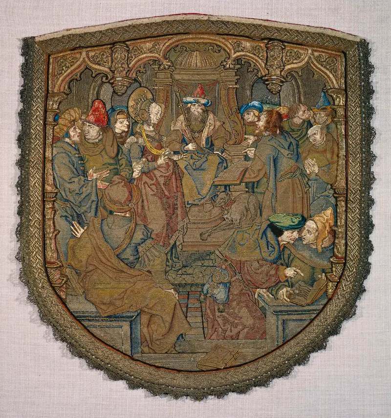 Tempera on panel depicting Saint Catherine and her adversary by Unknown Artist