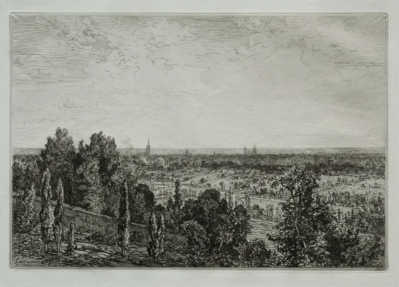 Oil painting by Maxime Lalanne depicting a river and hillside in Bordeaux.
