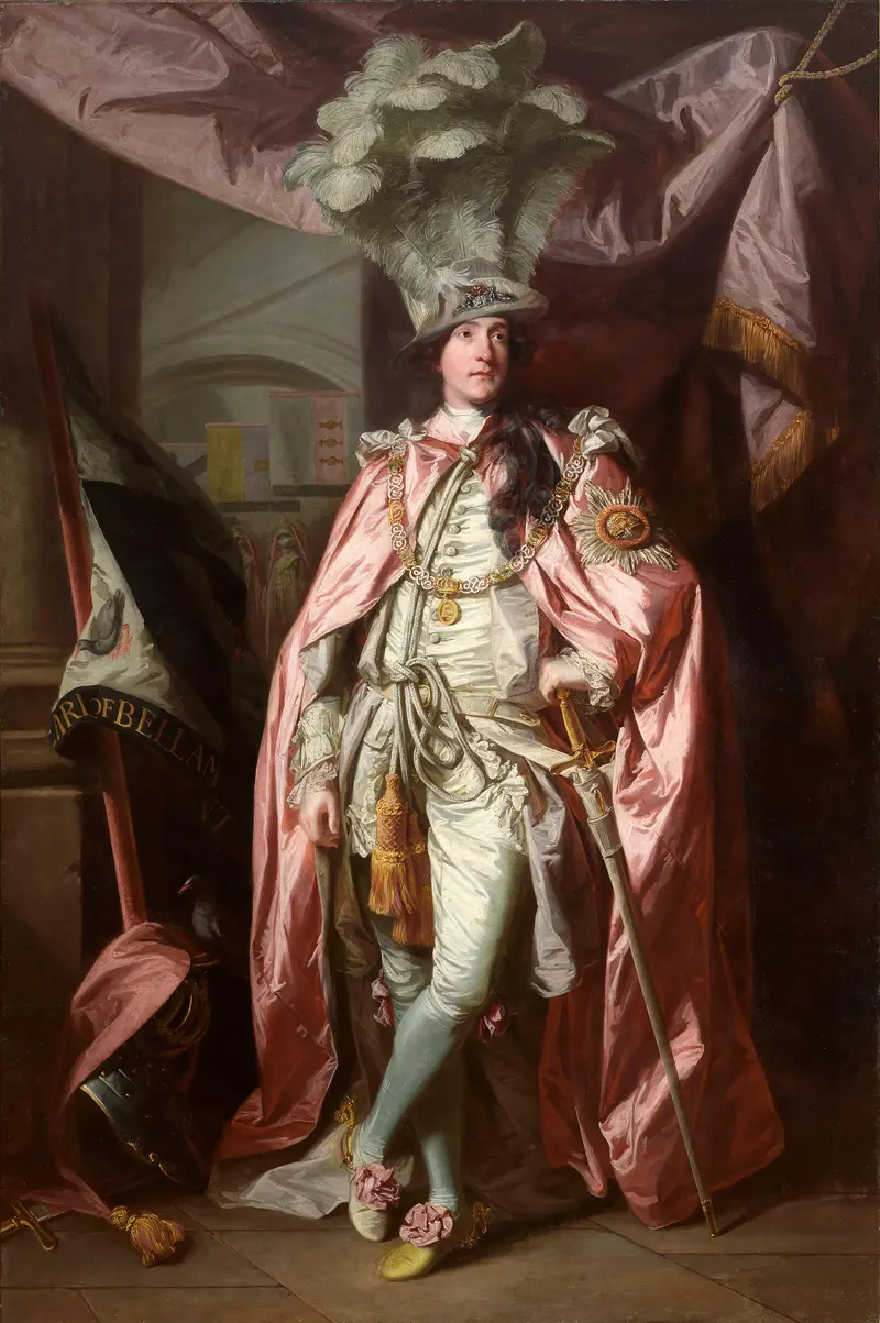 A portrait of Charles Coote, 1st Earl of Bellamont, in ceremonial robes with an extravagant hat and a casual pose.