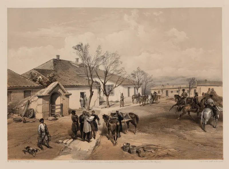 Lord Raglan’s head quarters at Khutor-Karagatch, watercolor on paper by William Simpson