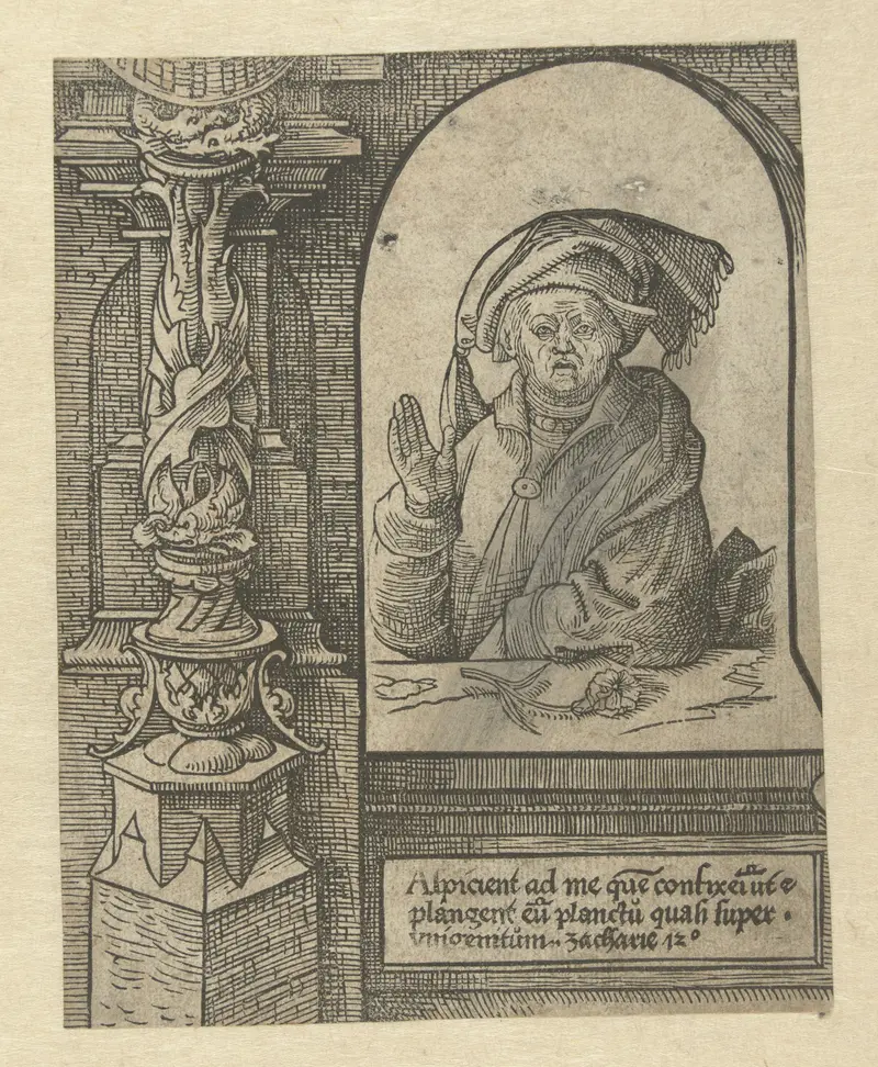 De profeet Zacharia by Jacob Cornelisz van Oostsanen, paper medium, depicting a prophet in rich garments