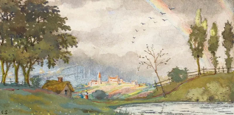 Landscape with rainbow, oil on canvas by Konstantin Andreevich Somov