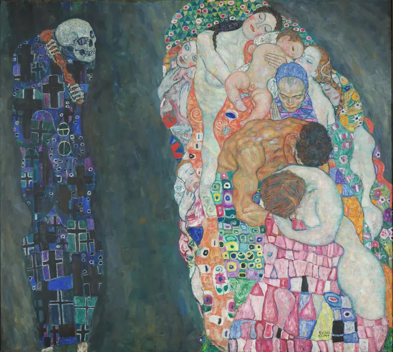 Gustav Klimt's *Death and Life* features a striking contrast between life and death.