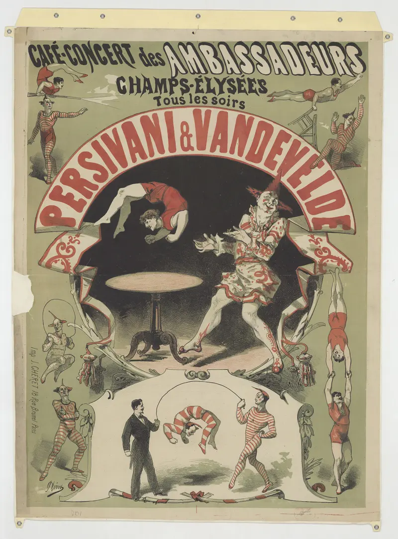 A lively scene depicting performers at a café concert.