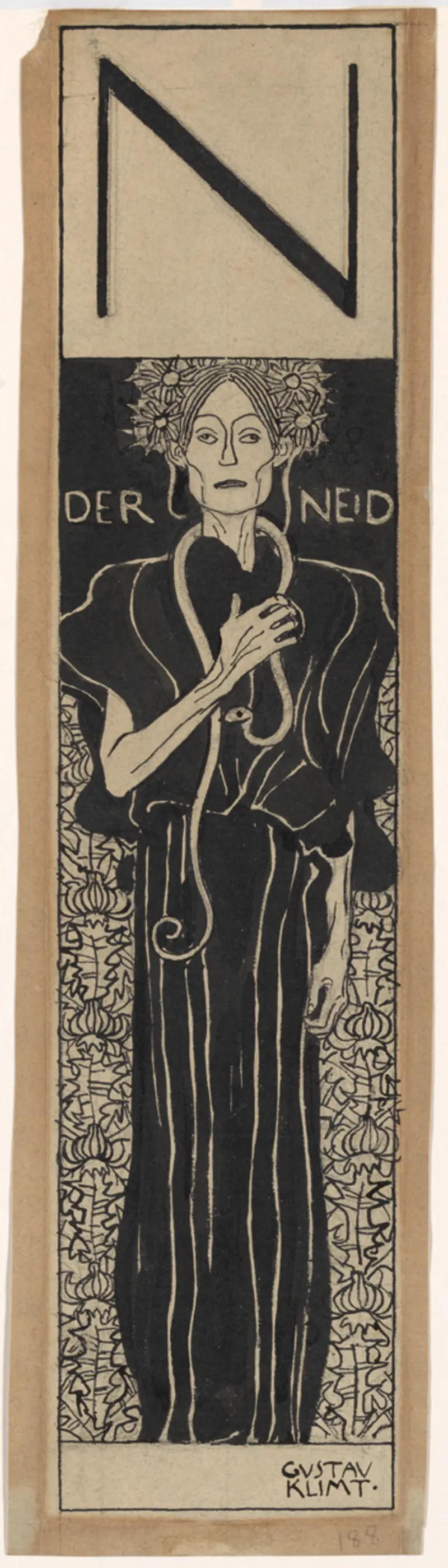 Gustav Klimt's *Der Neid* explores themes of jealousy through vivid colors and intricate patterns.