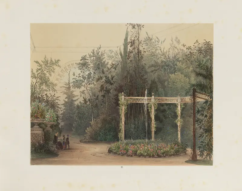 Interior view of a winter garden, engraving by Franz Antoine