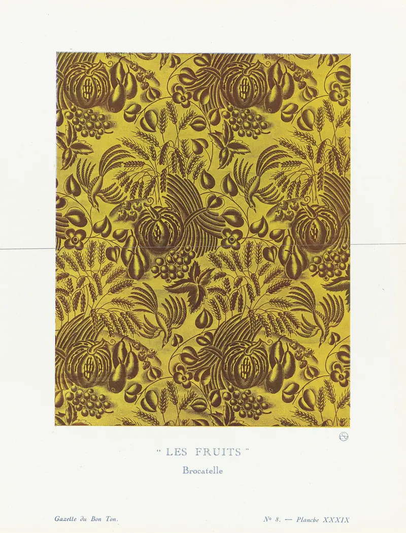 Raoul Dufy's 'Gazette du Bon Ton – Les fruits, Brocatelle' showcases vibrant colors and a playful composition.