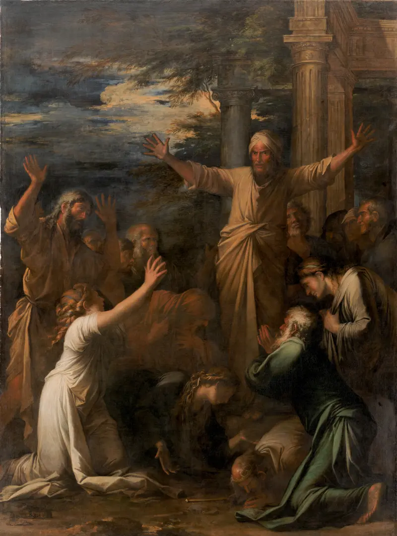 Salvator Rosa's 'Jonah Preaching to the People of Niniveh' depicts a dramatic biblical scene.
