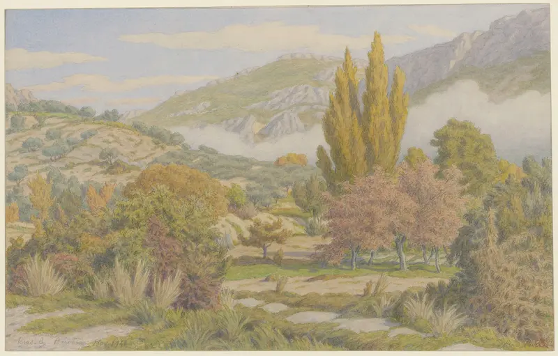Landscape depicting Buis-les-Baronnies, vallée de l’Ouzève by Henri Rivière, Post-Impressionism