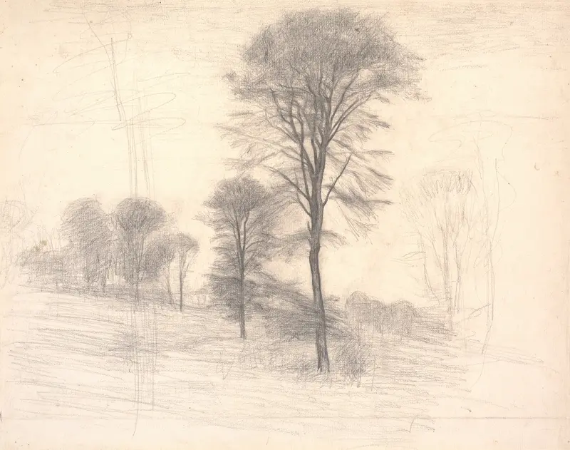Landscape with scattered trees, oil painting by Vilhelm Hammershøi