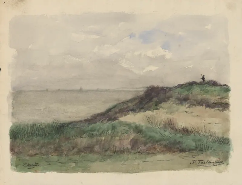 Dunes sur le littoral au Zoute by Jean-François Taelemans, oil painting depicting golden coastal dunes.