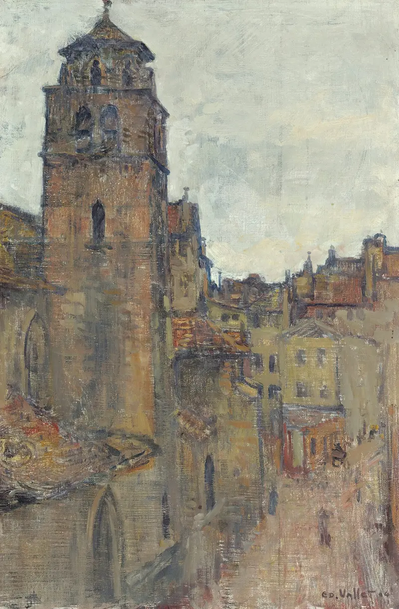 Church Of Madeleine by Edouard Vallet, impressionism, depicting ruins and light.