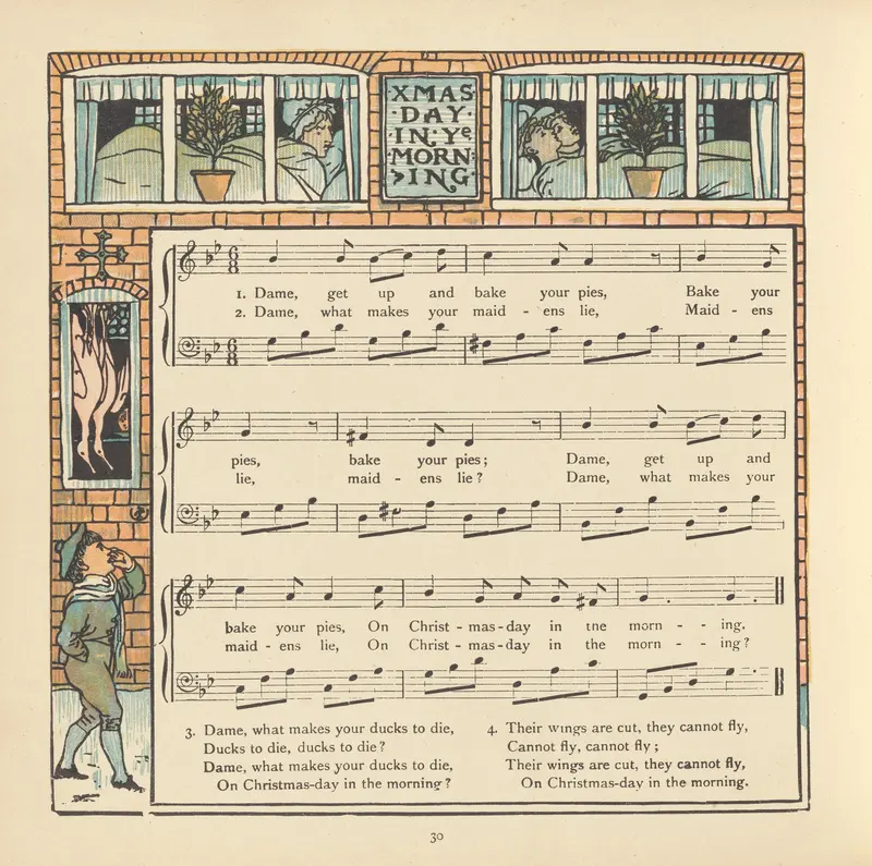 A festive scene depicting Christmas morning with children and a tree.