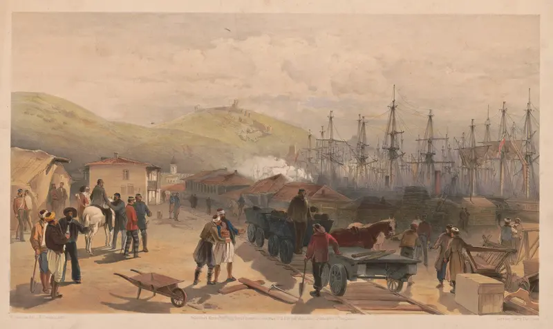 The Railway at Balaklava, Looking South, watercolor on paper by William Simpson