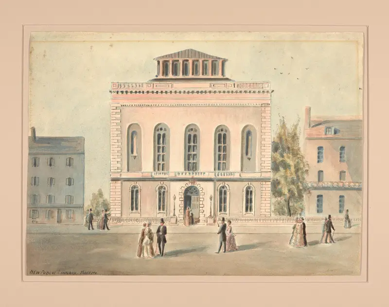 New Public Library Boston by Benjamin Champney, oil on canvas depicting a grand library facade