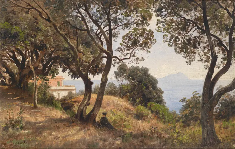 Landscape featuring hills and soft skies, oil painting by Ascan Lutteroth