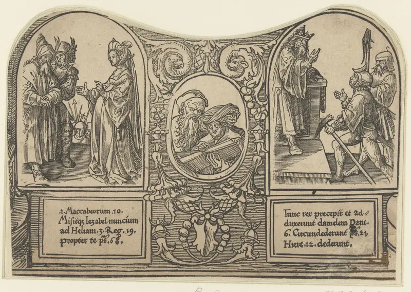 Religious scene with Izebel and Elia, paper artwork by Jacob Cornelisz van Oostsanen