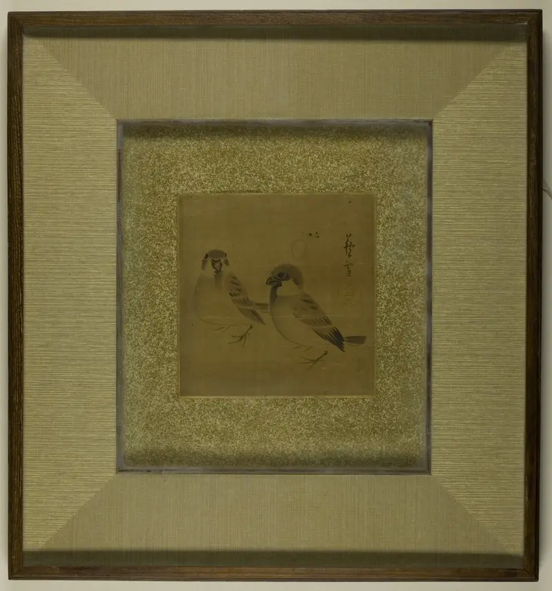 Two sparrows ink on paper by Nagasawa Rosetsu