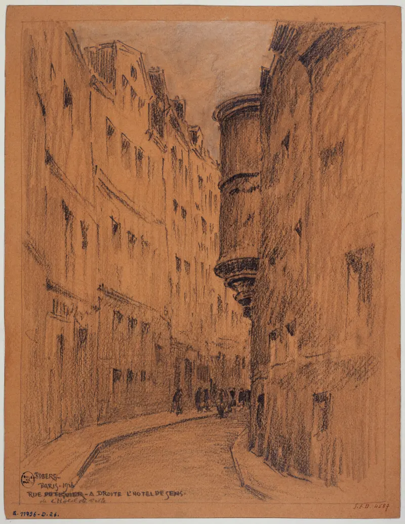 Modernism artwork by Ferdinand Boberg depicting Hôtel de Sens at twilight