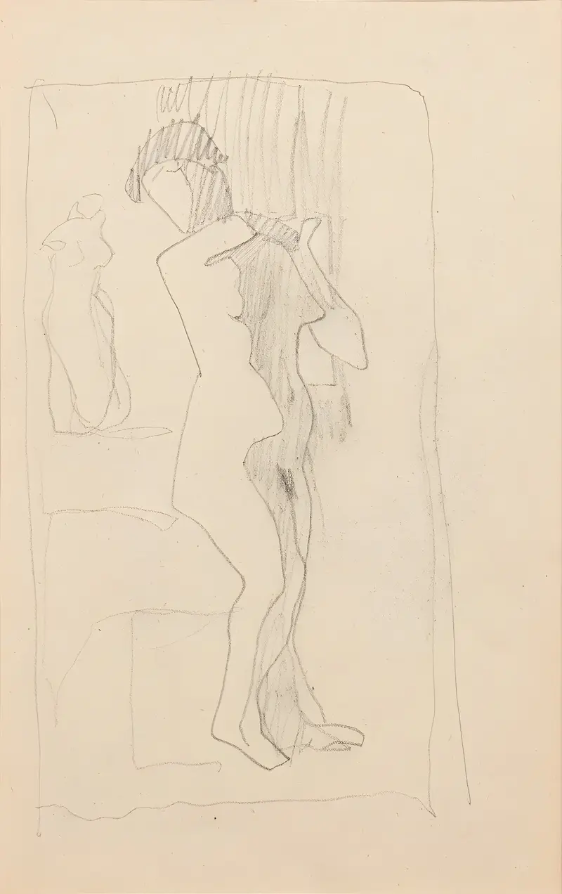 Amedeo Modigliani's *Femme nue debout de trois quarts vers la droite* features a nude woman in a stylized pose.