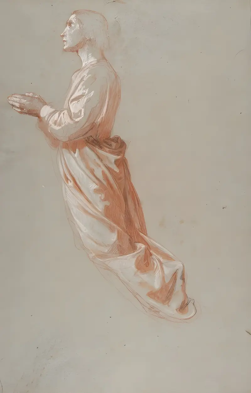 A painting titled 'Angel' by Isidore Pils depicting a serene angelic figure.