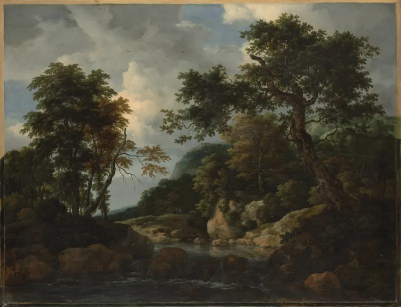 Forest stream scene by Jacob van Ruisdael, oil on canvas