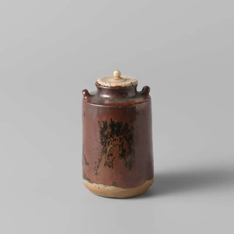 Tea caddy with a brown black glaze and two handles by unknown artist, Victorian style