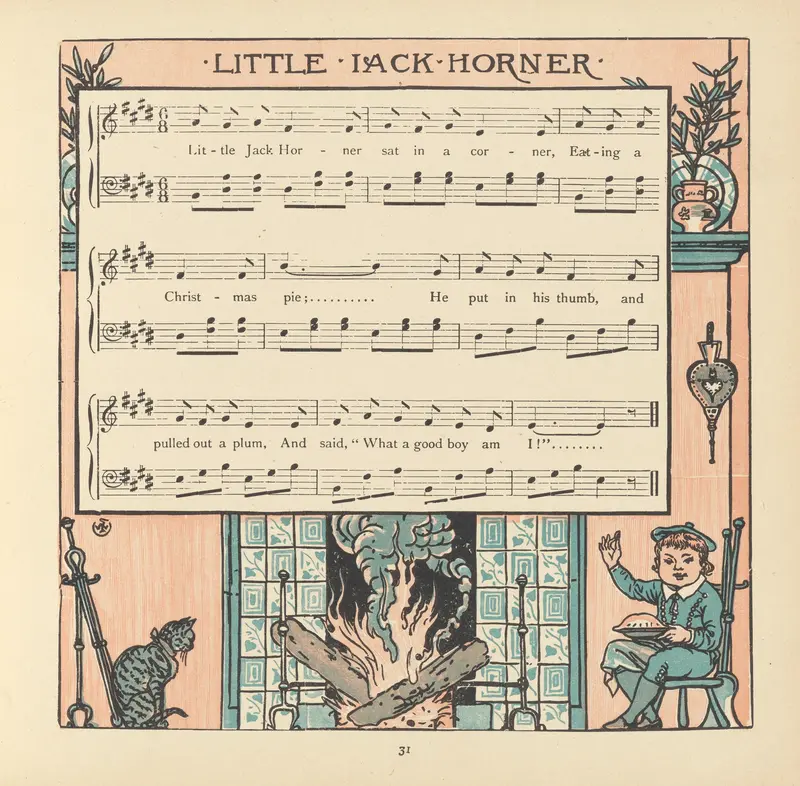 Walter Crane's 'Little Jack Horner' features a whimsical scene inspired by the nursery rhyme.