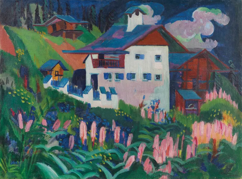 Oil painting by Ernst Ludwig Kirchner depicting solitude in a landscape with architecture.